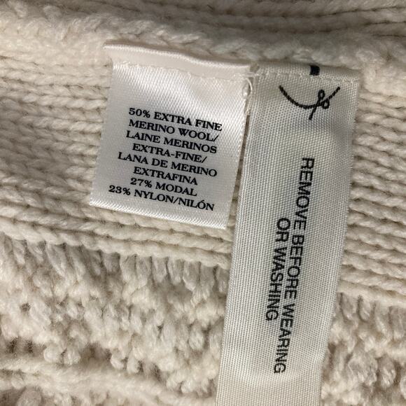 AnnTaylor Sweater Womens Medium Cable Knit Beige Extra Fine Merino Wool - Picture 4 of 9